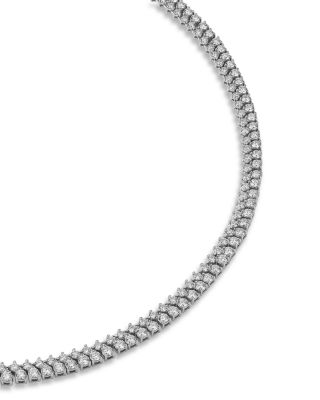 Certified Lab Grown Diamond Double Row Tennis Necklace in 14K White Gold, 14.15 tcw