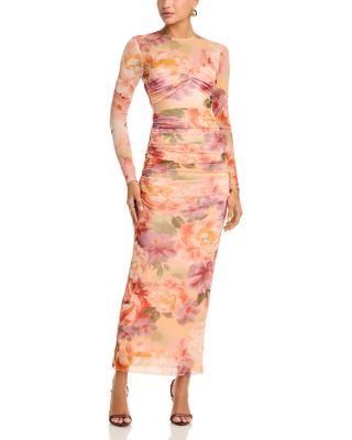 Mesh Long Sleeve Midi Dress - Exclusive 