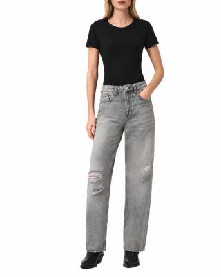 Brooklyn High Rise Straight Leg Jeans in Destroy Grey