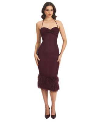 Pluma Halter Faux-Fur Trimmed Midi Dress