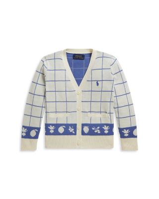 Girls' Windowpane Cotton V Neck Cardigan - Little Kid