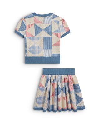 Girls' Patchwork Cotton Cardigan & Skirt - Little Kid