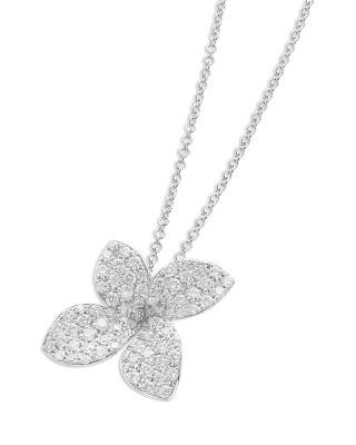 18K White Gold Petit Garden Diamond Pav&eacute; Flower Pendant Necklace, 16.9"