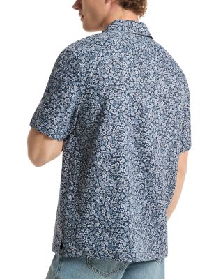 Short Sleeve Linen Floral Camp Collar Shirt