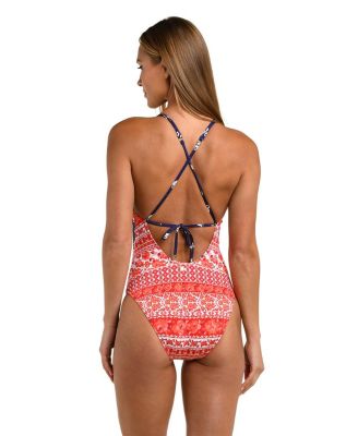 Flowers and Stripes V Plunge One Piece