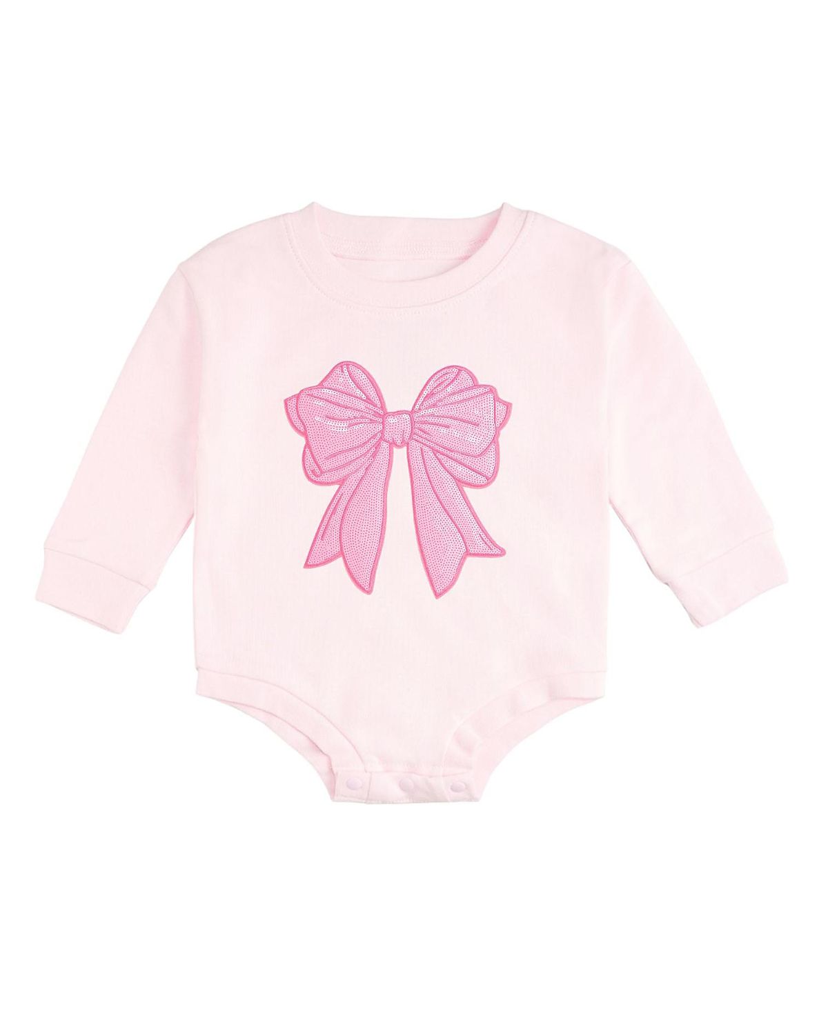 Sweet Wink Girls' Pink Bow Sequin Patch Long Sleeve Romper - Baby