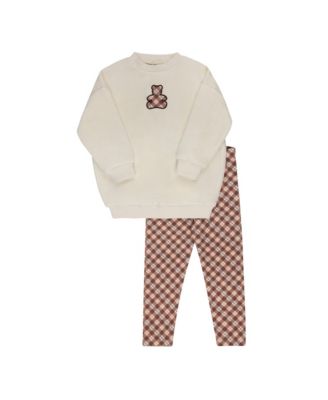 Unisex Velour Plaid Bear Collection Sweatshirt + Leggings - Baby, Little Kid