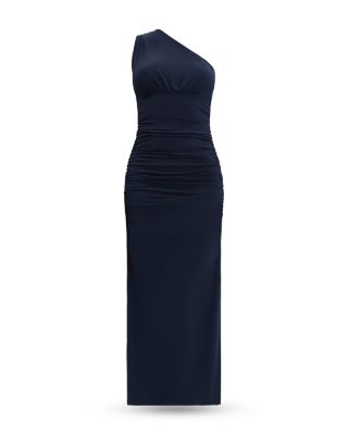 One Shoulder Ruched Jersey Midi Dress