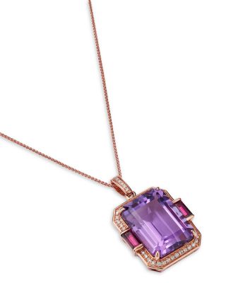Amethyst, Rhodolite, & Diamond Pendant Necklace in 14K Rose Gold, 18"
