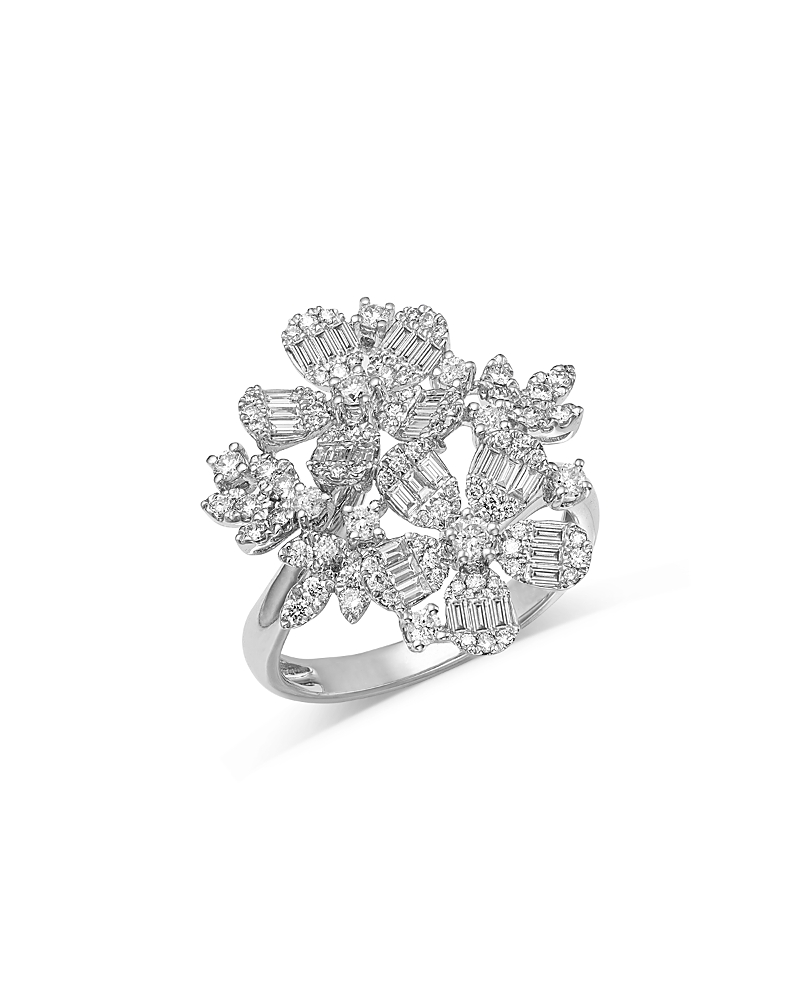 Bloomingdale's Fine Collection Diamond Round & Baguette Flower Ring in 14K White Gold, 1.04 tcw