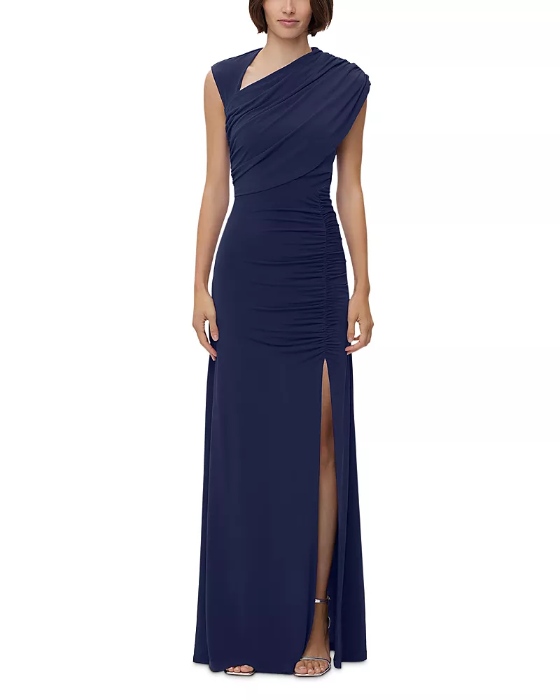 Herve Leger High Slit Asymmetrical Gown