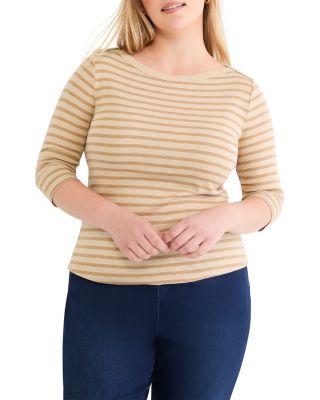 Stripe Three Quarter Sleeve Boat Neck Tee