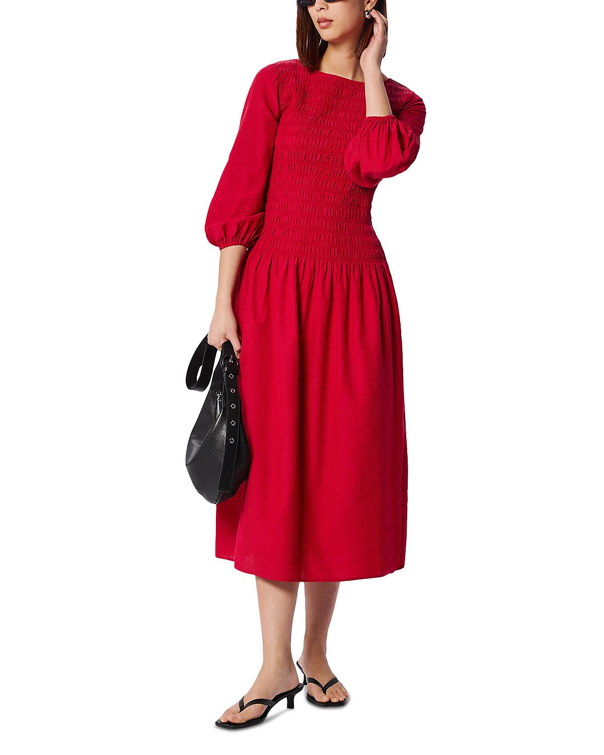 Whistles Smocked Bodice Midi Dress