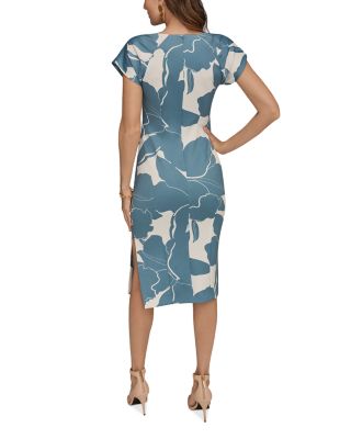Printed Scuba Boat Neck Sheath Dress