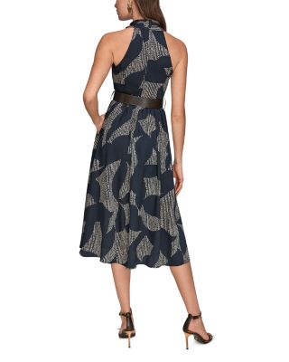 Printed Sleeveless Belted Midi Dress