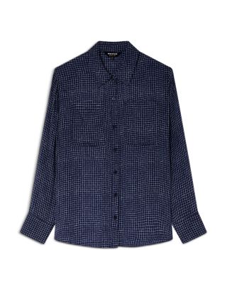 Whistles Grid Print Sheer Shirt