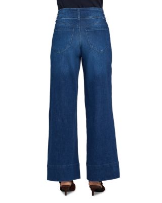 Petites Teresa High Rise Wide Leg Double Button Jeans in Deep Wave
