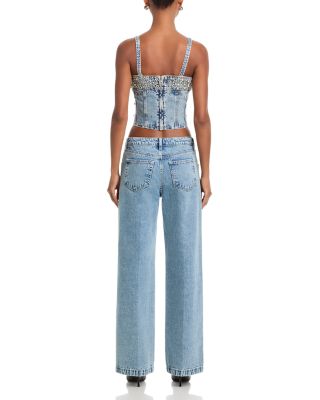 Scottie Crystal Embellished High Rise Wide Leg Jeans in Malibu