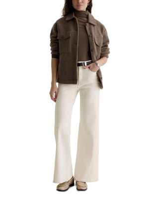 Saige Mid Rise Wide Leg Jeans in Powder/Ecru