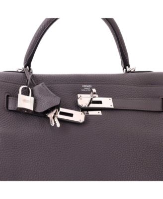 Kelly 28 Handbag Grey Clemence with Palladium Hardware