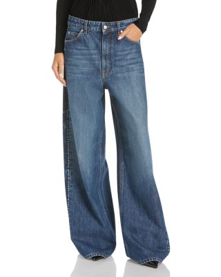 Side Detail Wide Leg Jeans in Dark Blue