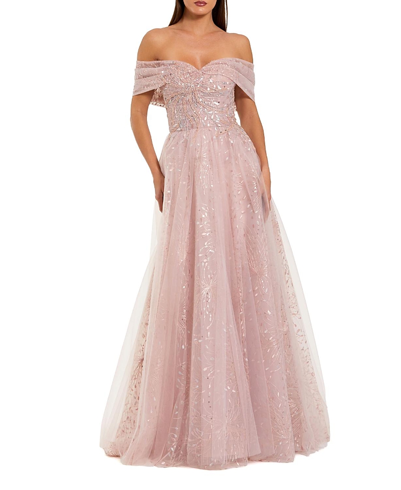 Mac Duggal Embroidered Tulle Off The Shoulder Ballgown