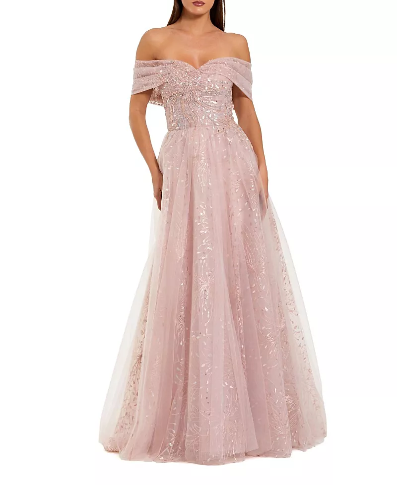 Mac Duggal Embroidered Tulle Off The Shoulder Ballgown