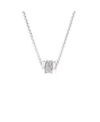  Mini B.Zero1 Pendant Necklace 18K White Gold with Pave Diamonds, 18.5"