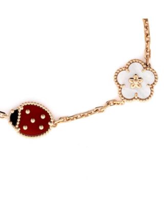  Lucky Spring 5 Motifs Bracelet 18K Rose Gold and Mother of Pearl with Onyx and Carnelian