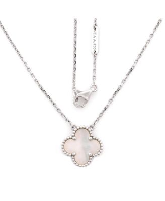  Vintage Alhambra Pendant Necklace 18K White Gold and Mother of Pearl, 16.25"