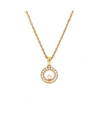  Happy Diamonds Round Pendant Necklace 18K Gold with Diamonds and 1 Floating Diamonds, 16.5"