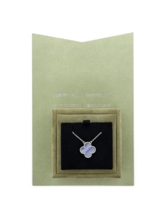  Vintage Alhambra Pendant Necklace 18K White Gold and Chalcedony, 16.5"