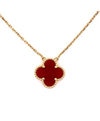  Vintage Alhambra Pendant Necklace 18K Gold and Carnelian, 16.25"
