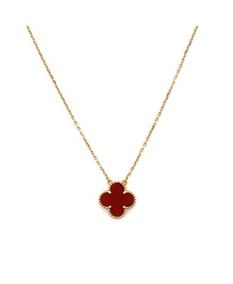  Vintage Alhambra Pendant Necklace 18K Gold and Carnelian, 16.25"