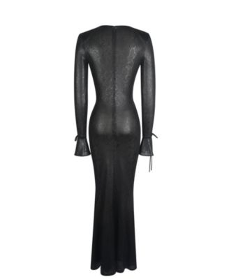 Ilysia V-Neck Plunge Snakeskin Mermaid Hem Maxi Dress