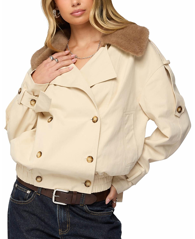 Edikted Detachable Trench Coat In Sand