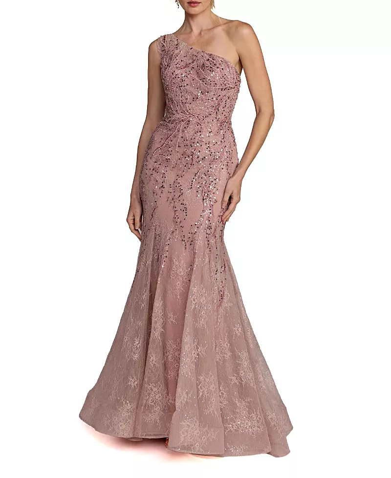 Mac Duggal One Shoulder Embellisehd A Line Dress