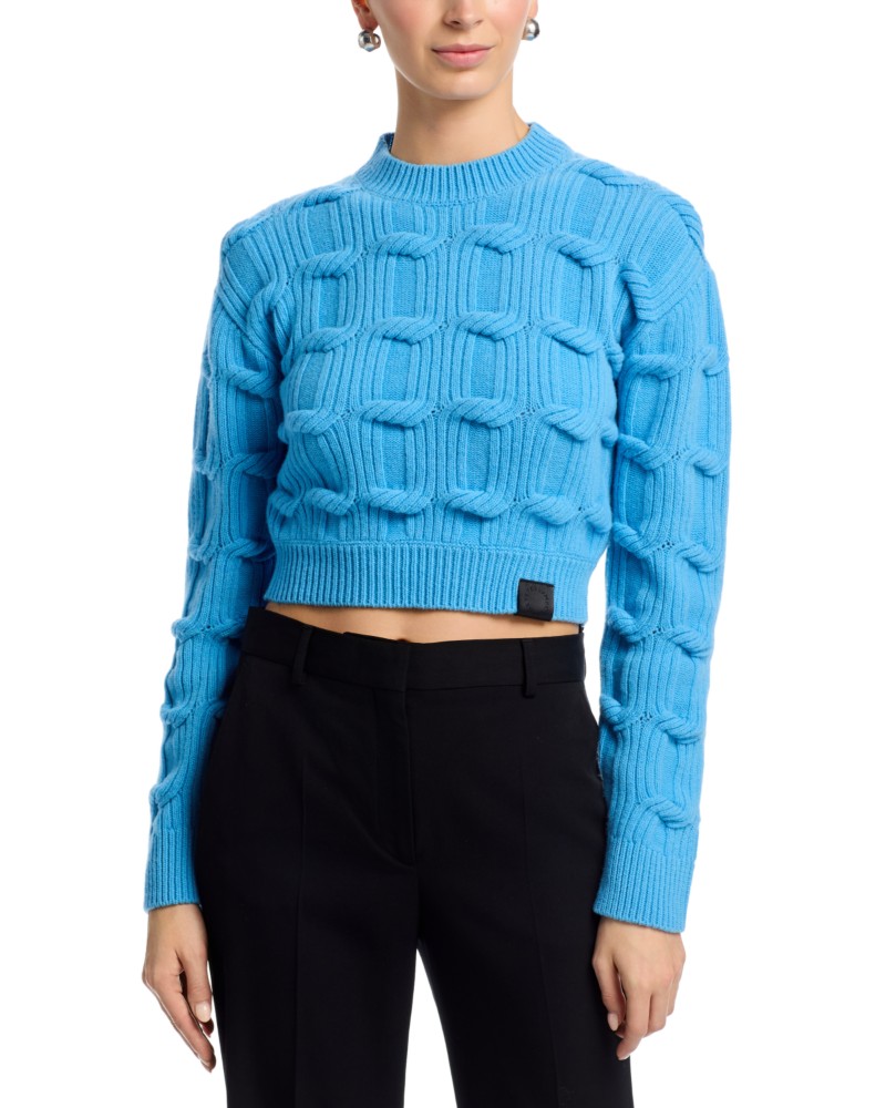 Stella McCartney Wool Chain Knit Cropped Sweater in New Sky Blue
