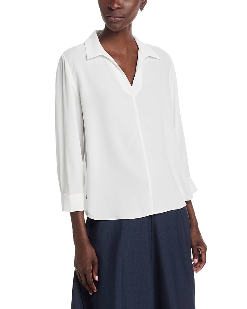 Eileen Fisher Silk Georgette Crepe Classic Collar Top