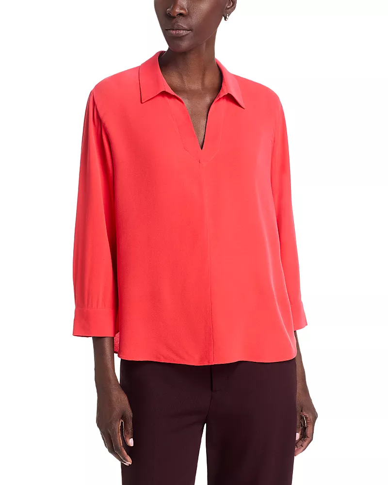Eileen Fisher Silk Georgette Crepe Classic Collar Top