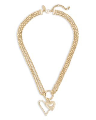 Lover Double Heart Layered Pendant Necklace, 16.5-18.5"