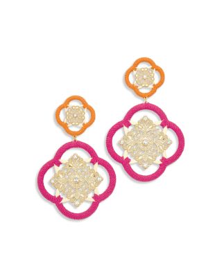 Anya Thread Wrapped Pav&eacute; Flower Drop Earrings 
