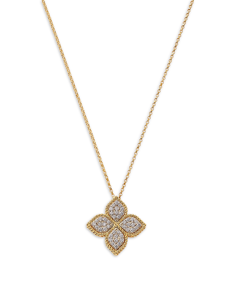 Roberto Coin 18K White & Yellow Gold Princess Flower Diamond Pendant Necklace, 16