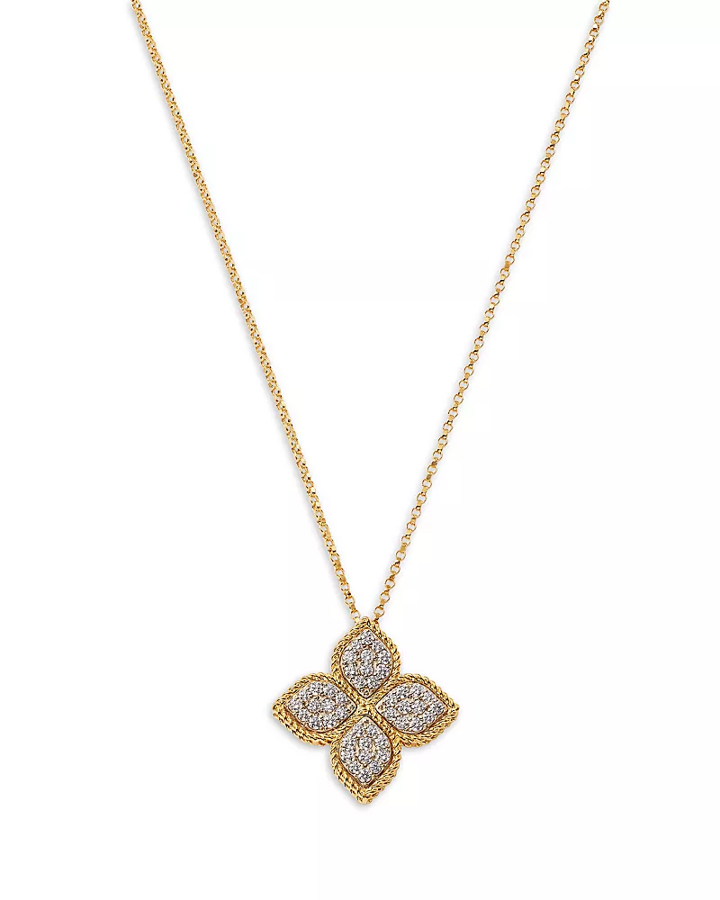 Roberto Coin 18K White & Yellow Gold Princess Flower Diamond Pendant Necklace, 16