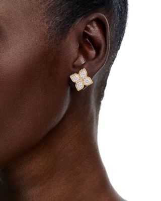 18K White & Yellow Gold Princess Flower Diamond Stud Earrings