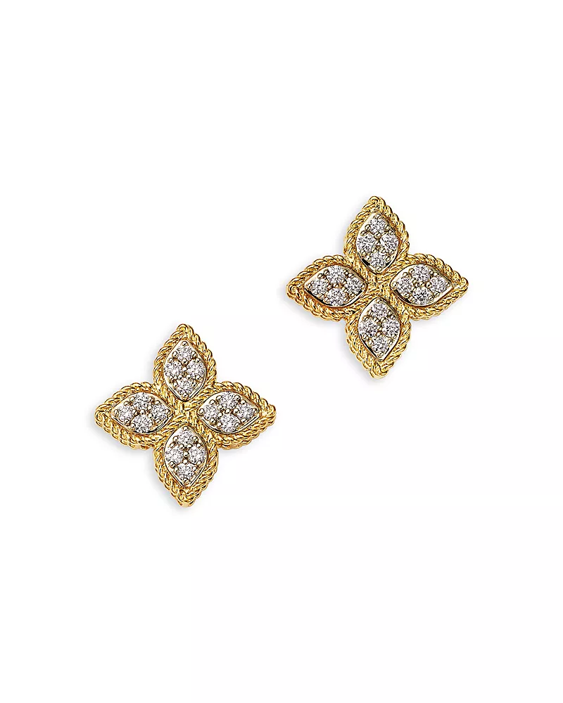 Roberto Coin 18K White & Yellow Gold Princess Flower Diamond Stud Earrings