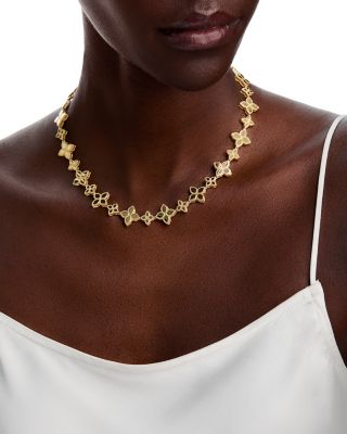 18K Yellow Gold Princess Flower Collar Necklace, 18"