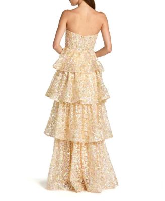 Strapless Sweetheart Neck Tiered Ruffle Gown