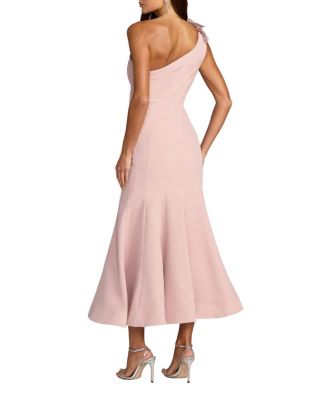 One Shoulder Crepe Trumpet Midi Dress