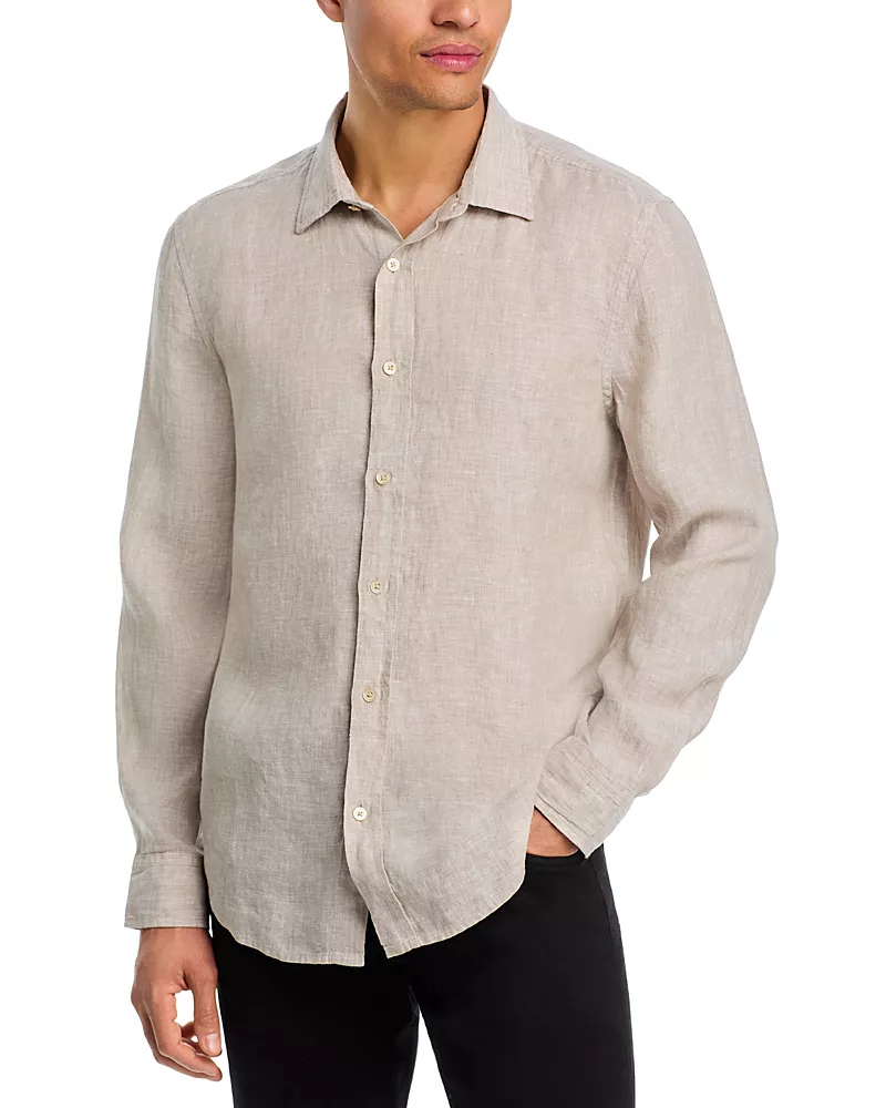 The Men's Store at Bloomingdale's Yarn-Dyed Standard Fit Linen Shirt in Cobblestone - Exclusive